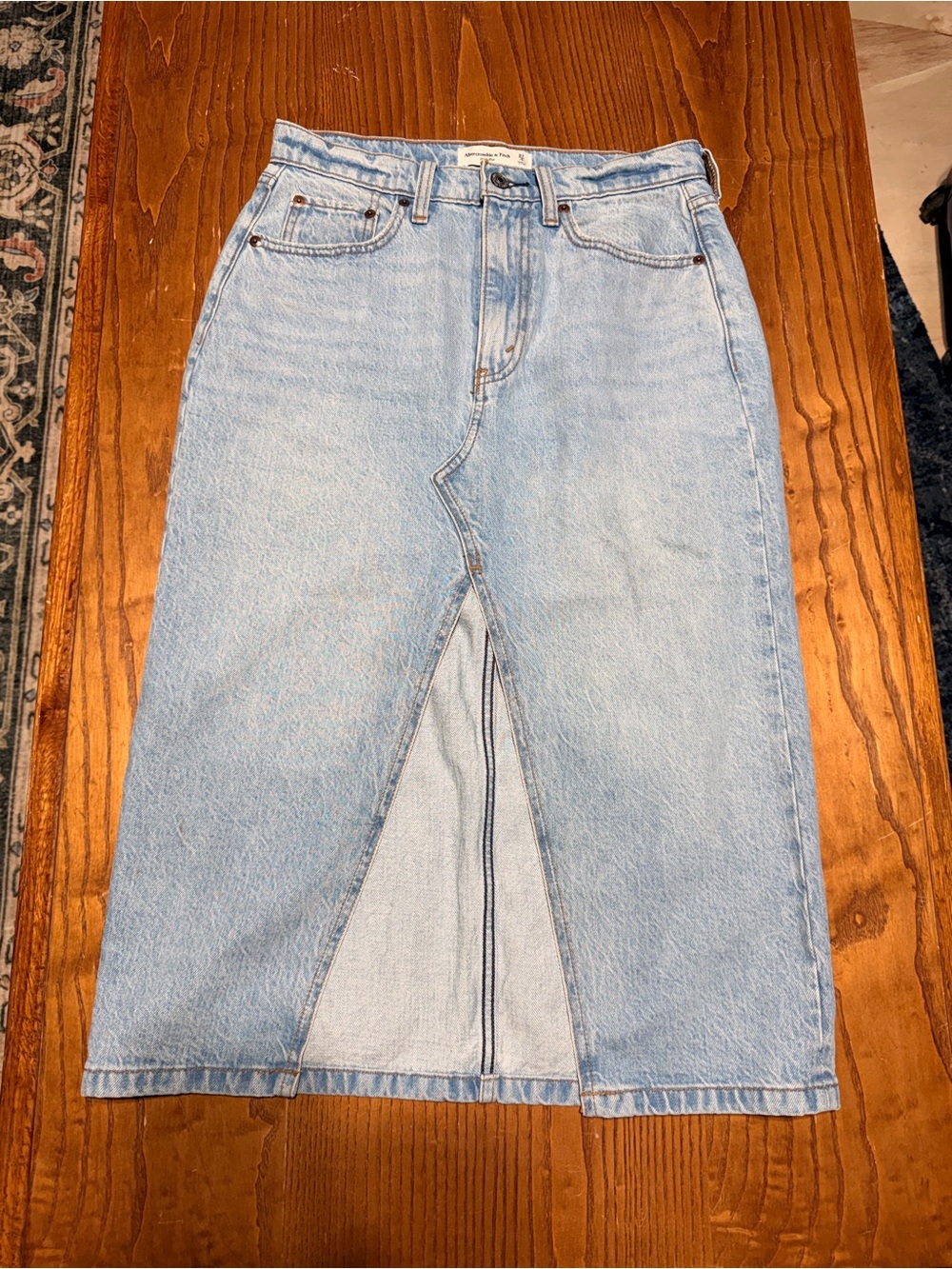 Abercrombie & Fitch Light Blue Denim Maxi Skirt with Front Slit - Picture 3 of 5